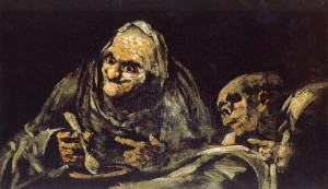Two old wwomen eating soup